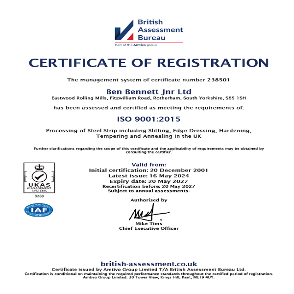 Ben Bennett Jr Ltd 2024 ISO 9001 